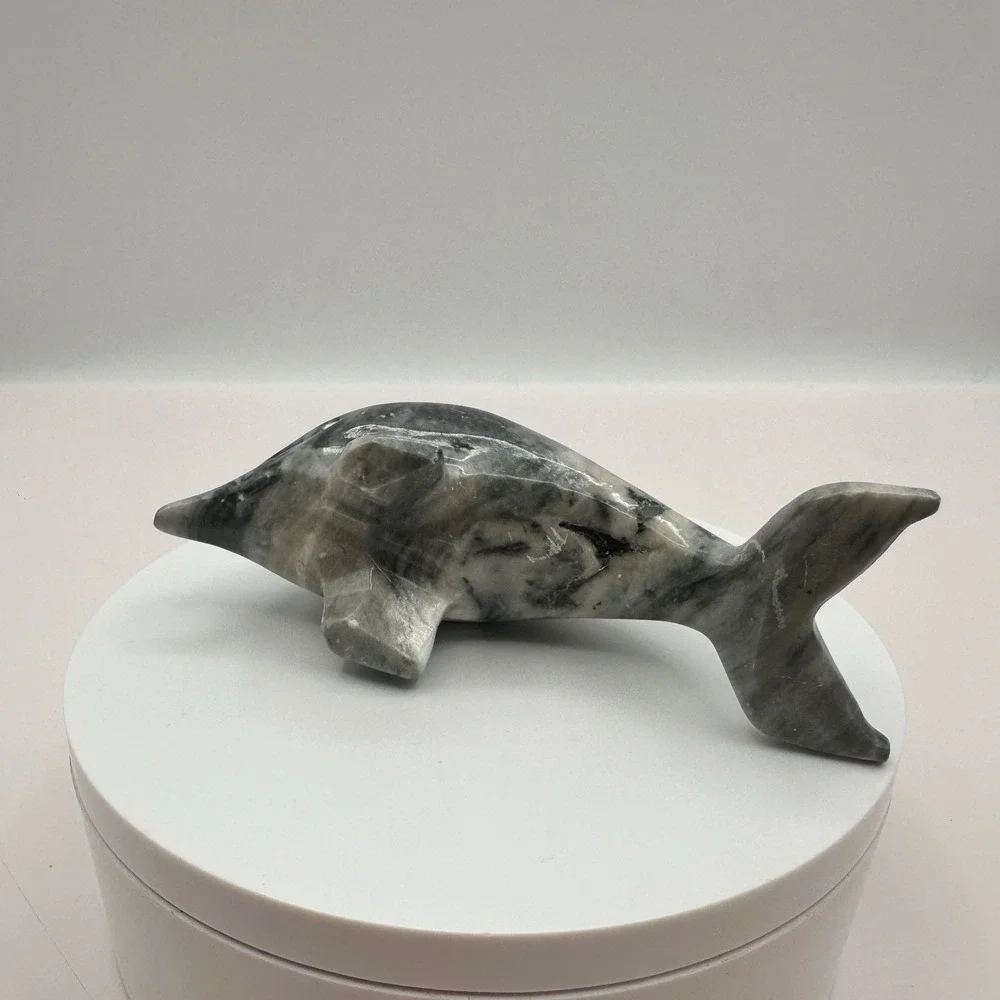 Vintage 90s Dolphin Figurine Gray Marbled Soapstone Ocean Home Decor Accessories